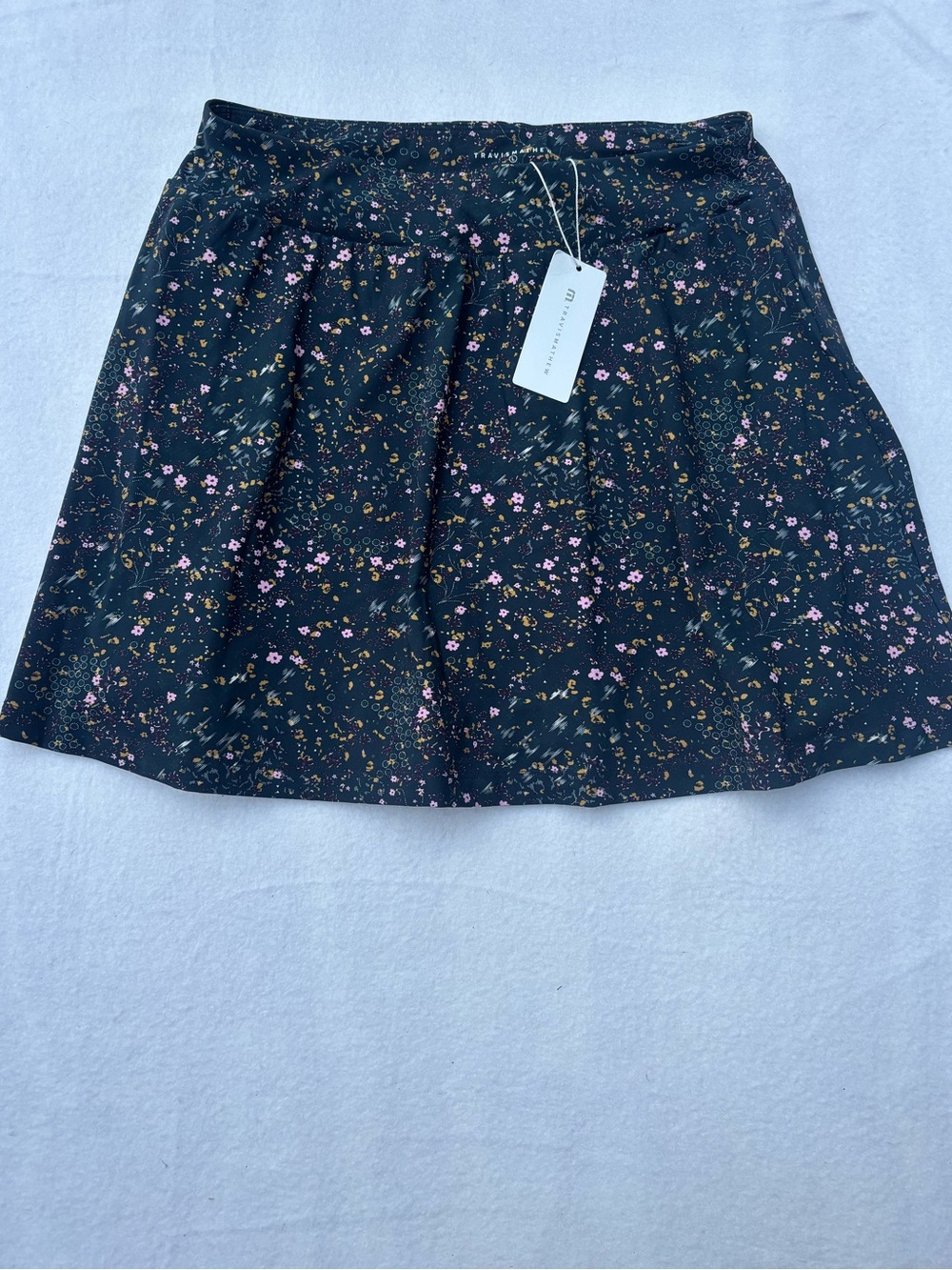 Travis Mathew Black Circle Skirt with Pink & Gold Floral Print